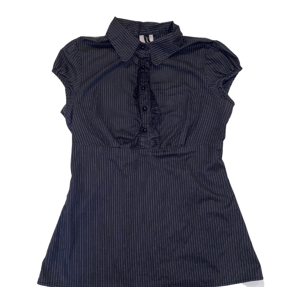 made in the usa vintage y2k pinstripe button up puff sleeve blouse